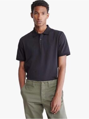 Calvin Klein Smooth Cotton Monogram Logo Short-Sleeve Polo Ebony (large)